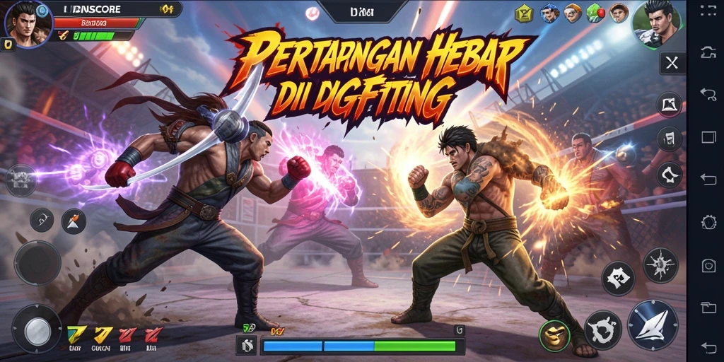 Screenshot IDNSCORE menampilkan pertarungan seru dengan aksi karakter yang dinamis.