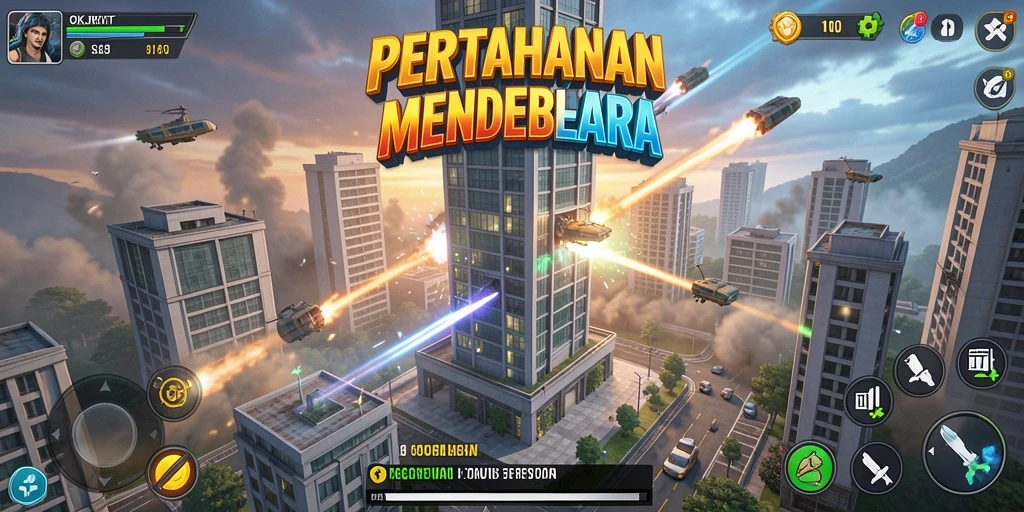 Tampilan gameplay OKJKT yang mendebarkan dalam pertahanan menara.