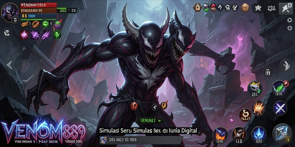 Tangkapan layar utama VENOM889 menampilkan gameplay simulasi yang menawan.